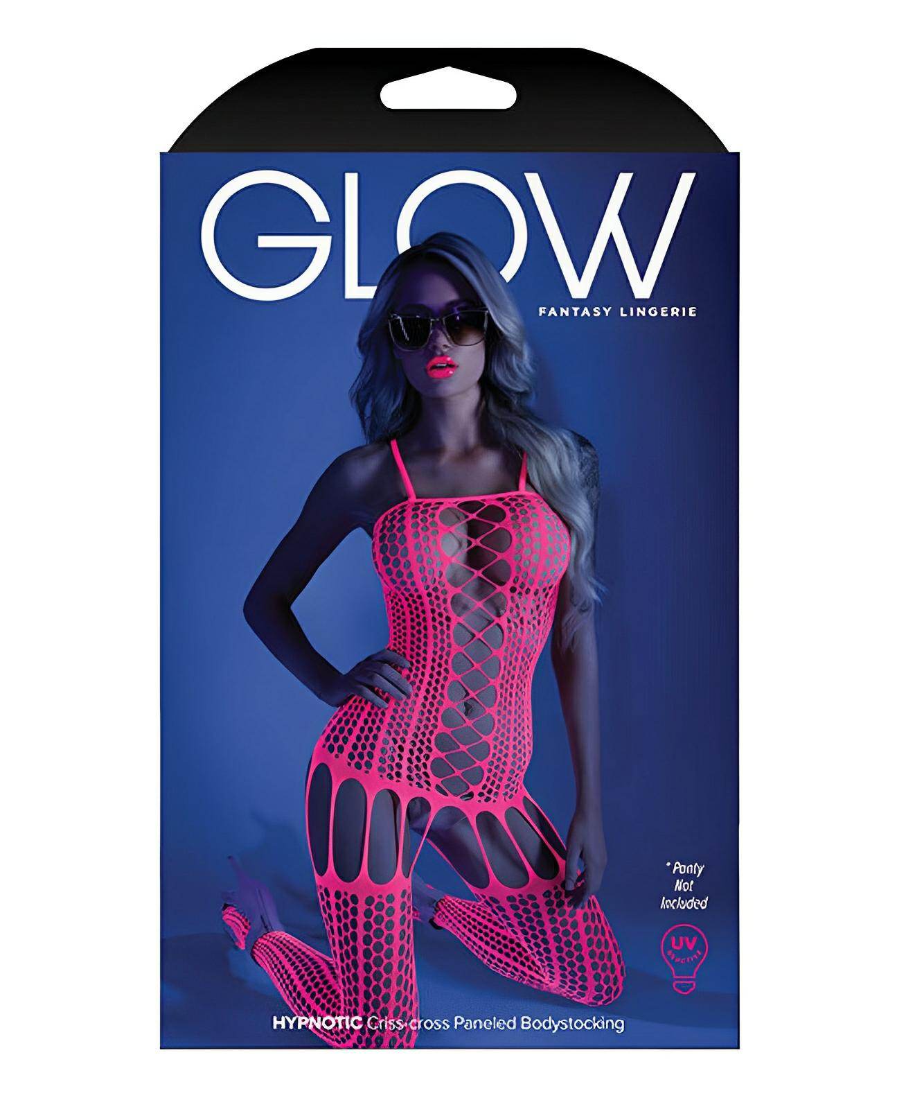 Glow Black Light Criss Cross Paneled Bodystocking Neon Pink O-s - SEX LOVE DOLLS