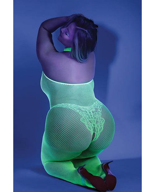 Glow Black Light Crotchless Bodystocking Neon Green QN - SEX LOVE DOLLS