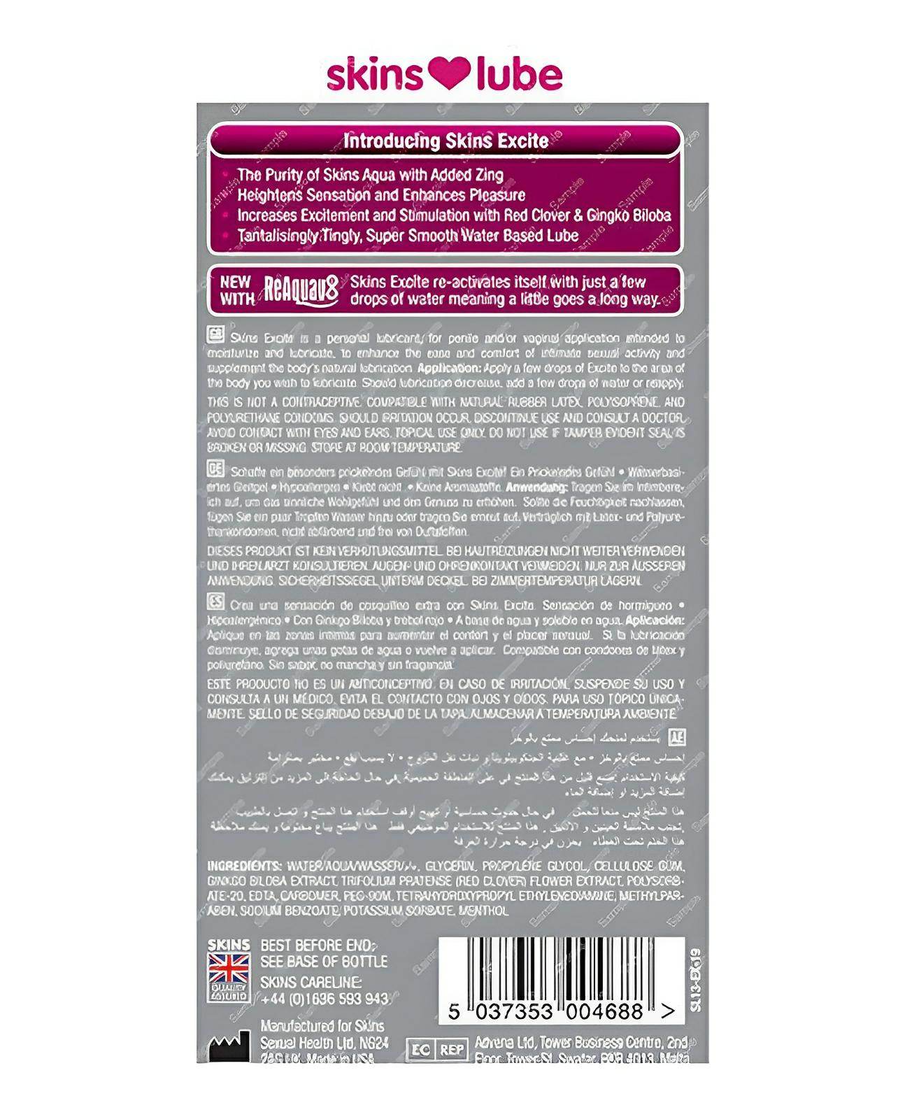 Skins Excite Water Based Lubricant - 4.4 Oz - SEX LOVE DOLLS